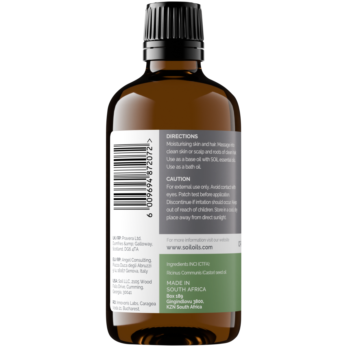 Organic Castor Oil (Ricinus Communis) 200ml by SOiL Organic Aromatherapy and Skincare