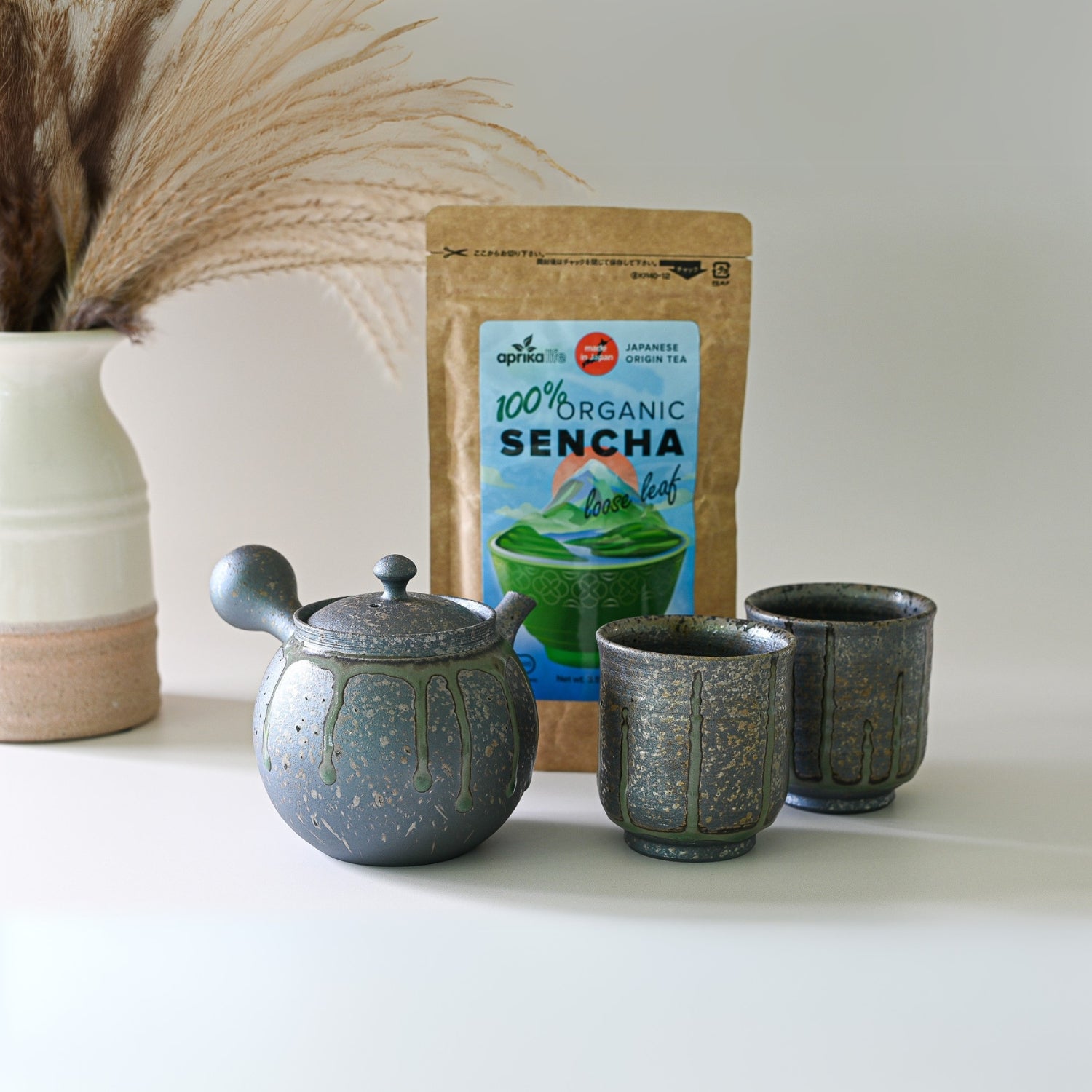 Japanese Kyusu Set - Teapot with Filters (230ml) and Two Cups by Aprika Life