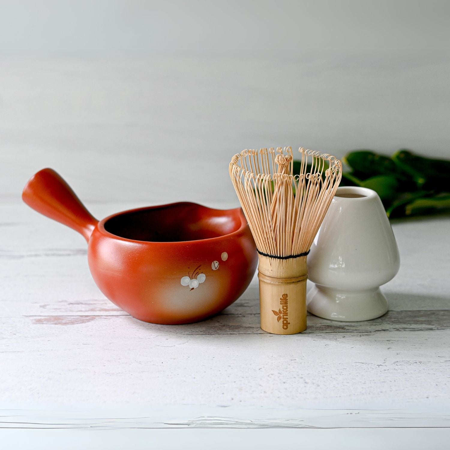 Red Flowers Matcha Bowl with Spout Set by Aprika Life