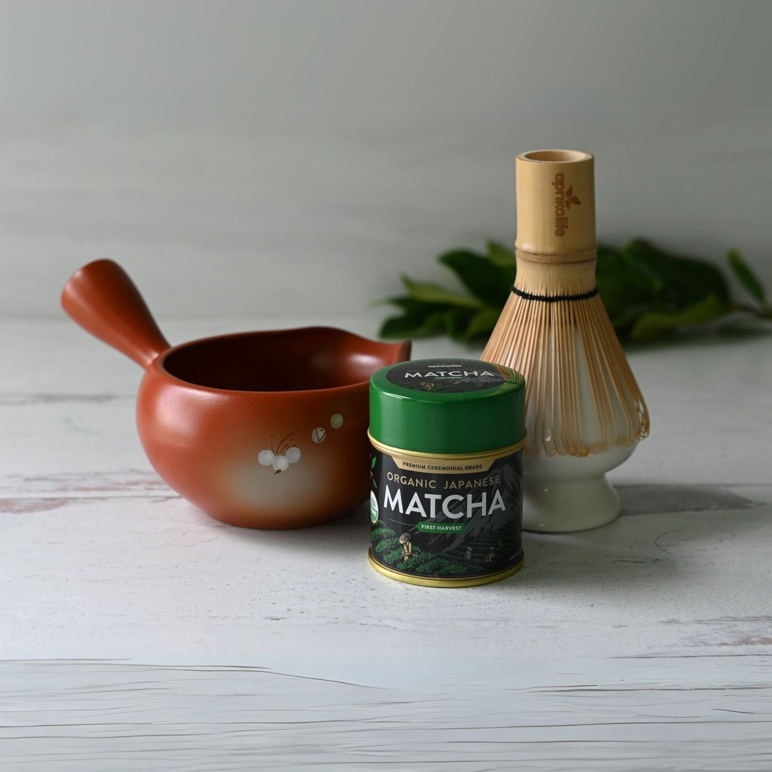 Red Flowers Matcha Bowl with Spout Set by Aprika Life