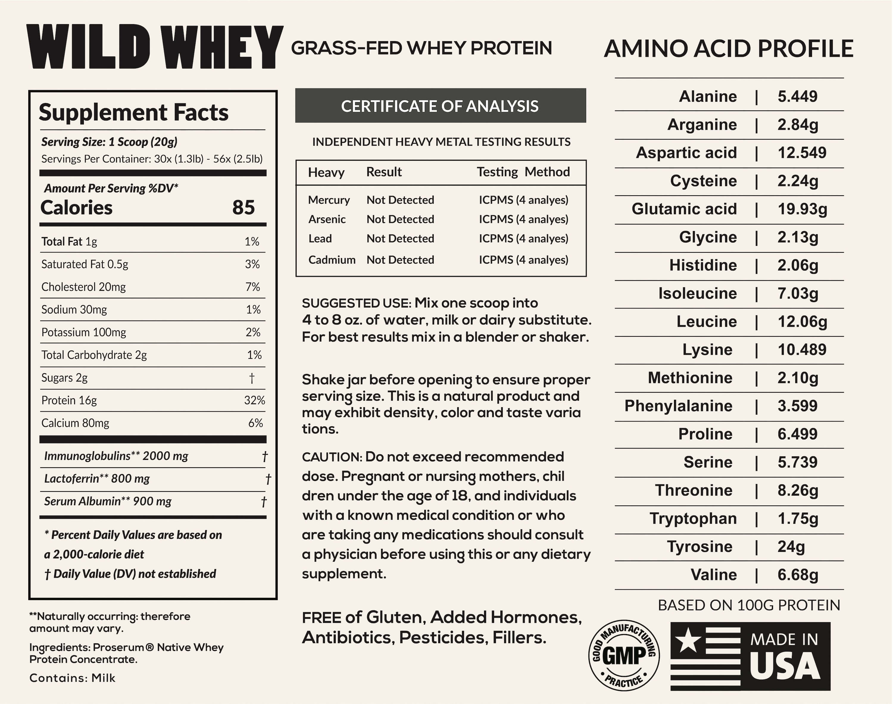Cold Process Grass-Fed Whey Protein, Non-denatured, Pasture-Raised Cows